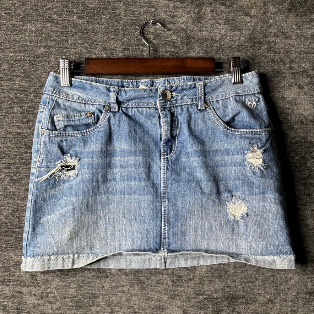 Justice Girls Blue Distressed Denim Skort Size 18R Built-in Shorts